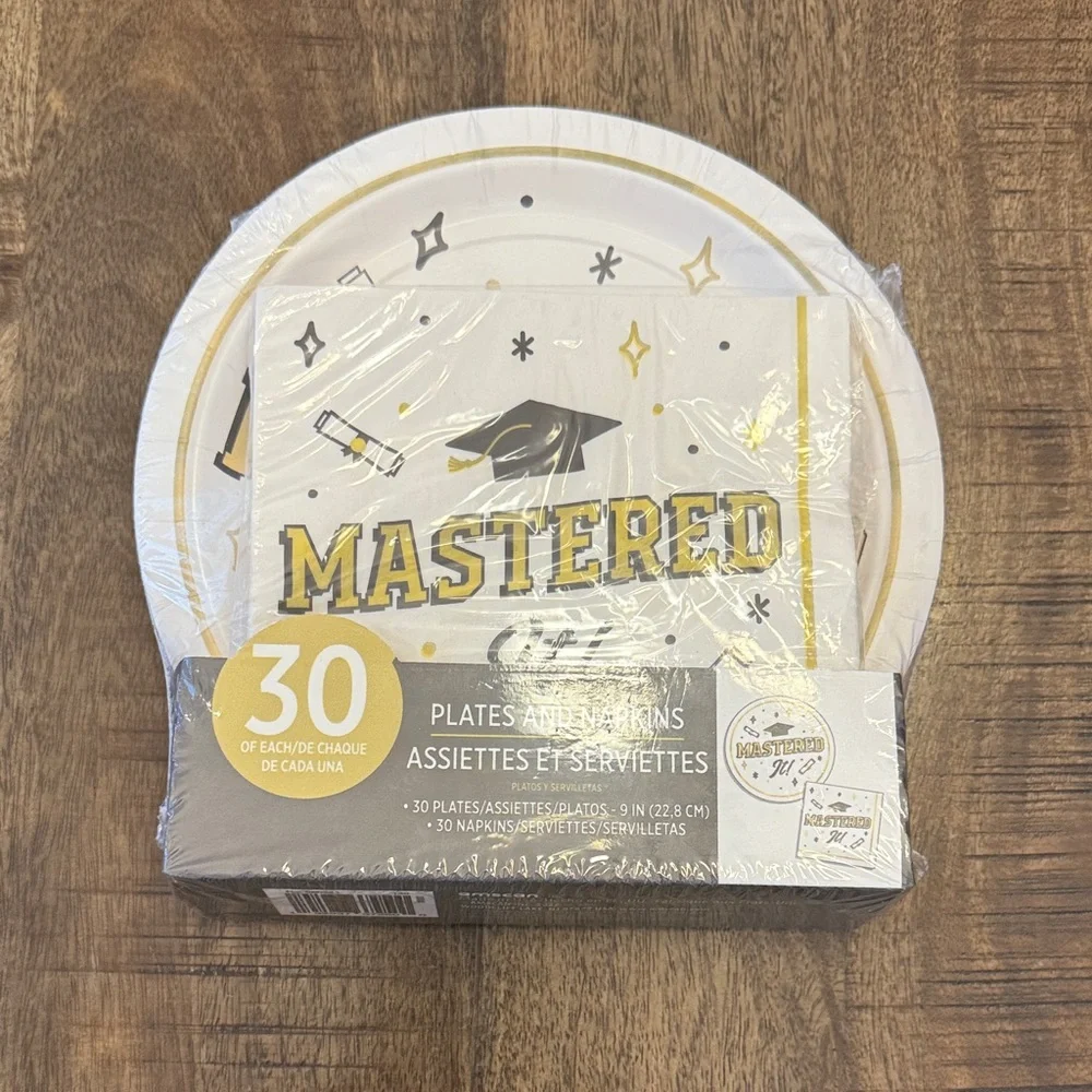 Graduation Party Plates & Napkins Set - White & Gold